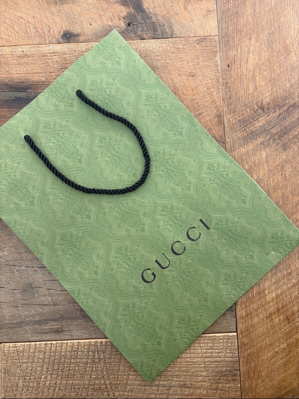 Gucci Olive Green Patterned Shopping Bag with Black Rope Handles